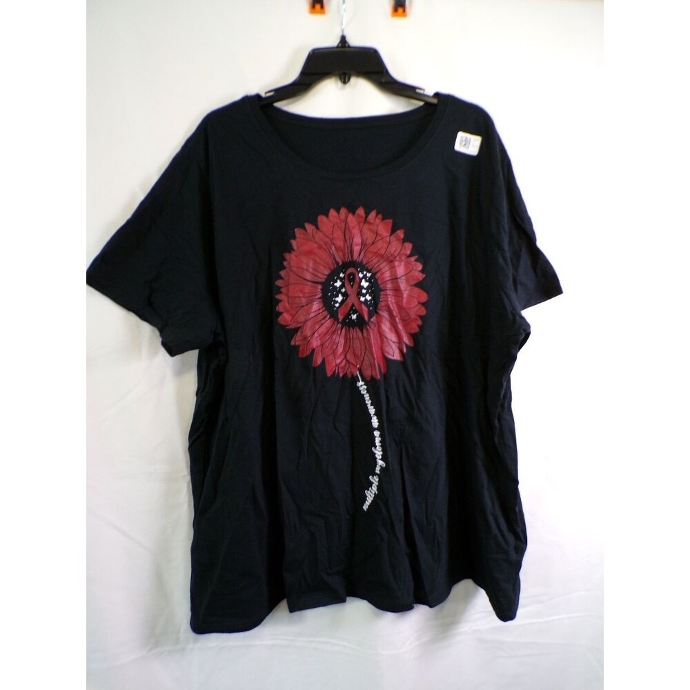 Gildan Women’s 4XL Black Floral Graphic T-Shirt 100% Cotton Crew Neck